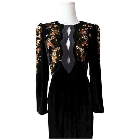 SALONI Jinx C Trimmed Floral Print Velvet Midi Dress Size 4 - Picture 5 of 16